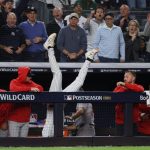 Yankees player flips over dugout railing to record out